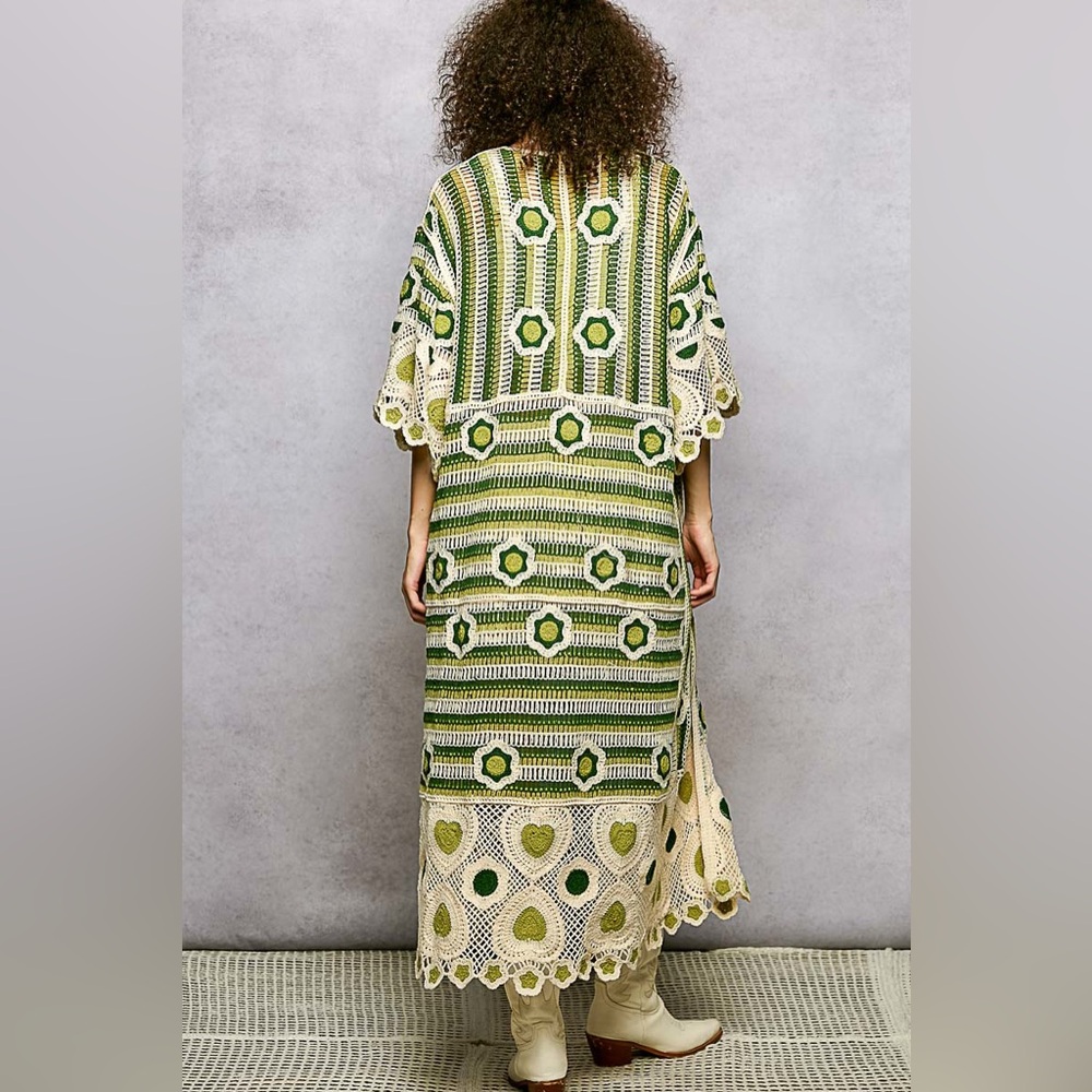 PT4 New POL Crochet Kimono with Green and Cream Accents
